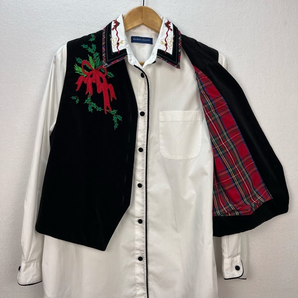 Karen Scott Christmas Holiday Vest Black Velvet Embroidered Blouse Top Women's M - Picture 3 of 16